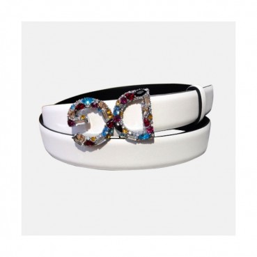 Dolce&Gabbana 2019 Ladies Initial Logo Embellished Satin Leather Belt - 돌체앤가바나 여성 이니셜 로고 엠벨리쉬 새틴 레더 벨트 Dol0156x.Size(2.5cm).화이트