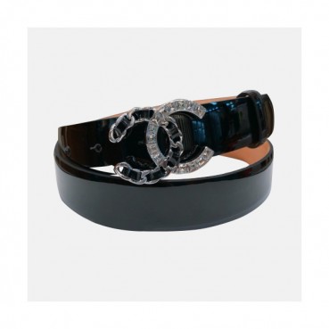 Chanel 2019 Ladies Classic CC Embellished Satin Buckle Leather Belt - 샤넬 여성 클랙식 CC 엠벨리쉬 새틴 버클 레더 벨트 Cnl0246x.Size(3.0cm).블랙
