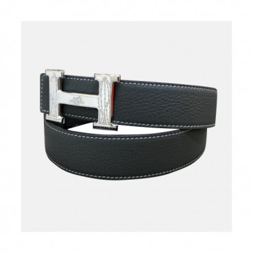 Hermes 2019 Mens Business Initial Logo Togo Leather Belt - 에르메스 남성 비지니스 이니셜 로고 토고 가죽 벨트 Her0133x.Size(3.8cm).그레이은장