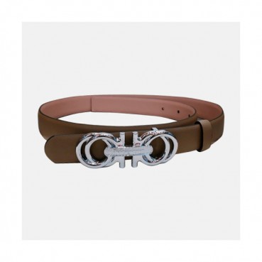 Salvatore Ferragamo 2019 Ladies Gancini Buckle Leather Belt - 살바토레 페라가모 여성 간치니 버클 레더 벨트 Fer0180x.Size(2.5cm).카키은장