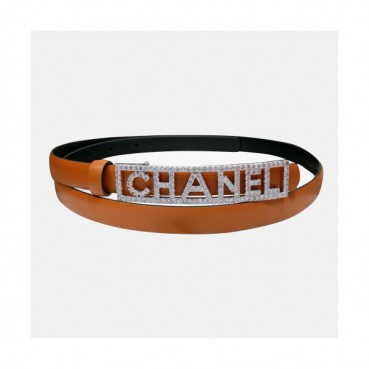 Chanel 2019 Ladies Classic CC Embellished Satin Buckle Leather Belt - 샤넬 여성 클랙식 CC 엠벨리쉬 새틴 버클 레더 벨트 Cnl0238x.Size(1.5cm).오렌지