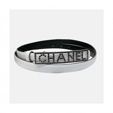 Chanel 2019 Ladies Classic CC Embellished Satin Buckle Leather Belt - 샤넬 여성 클랙식 CC 엠벨리쉬 새틴 버클 레더 벨트 Cnl0236x.Size(1.5cm).화이트