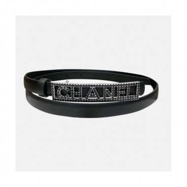 Chanel 2019 Ladies Classic CC Embellished Satin Buckle Leather Belt - 샤넬 여성 클랙식 CC 엠벨리쉬 새틴 버클 레더 벨트 Cnl0235x.Size(1.5cm).블랙