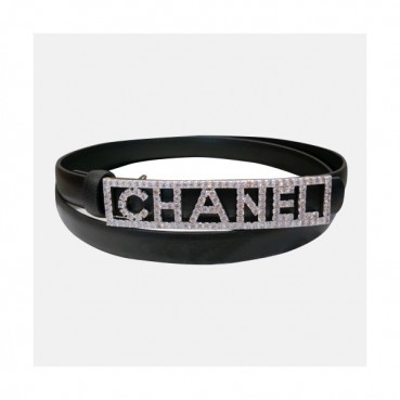 Chanel 2019 Ladies Classic CC Embellished Satin Buckle Leather Belt - 샤넬 여성 클랙식 CC 엠벨리쉬 새틴 버클 레더 벨트 Cnl0234x.Size(1.5cm).블랙