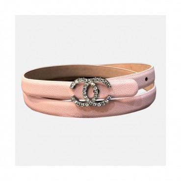 Chanel 2019 Ladies Classic CC Embellished Satin Buckle Leather Belt - 샤넬 여성 클랙식 CC 엠벨리쉬 새틴 버클 레더 벨트 Cnl0232x.Size(1.5cm).핑크은장