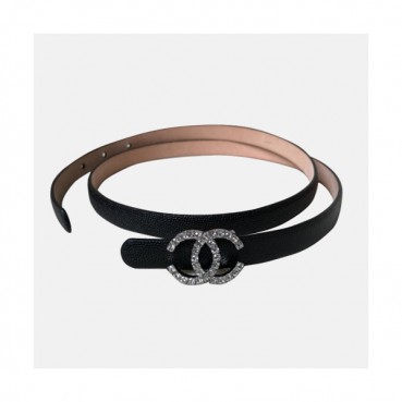 Chanel 2019 Ladies Classic CC Embellished Satin Buckle Leather Belt - 샤넬 여성 클랙식 CC 엠벨리쉬 새틴 버클 레더 벨트 Cnl0229x.Size(1.5cm).블랙
