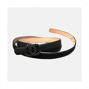Chanel 2019 Ladies Classic CC Embellished Satin Buckle Leather Belt - 샤넬 여성 클랙식 CC 엠벨리쉬 새틴 버클 레더 벨트 Cnl0230x.Size(1.5cm).블랙