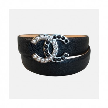 Chanel 2019 Ladies Classic CC Preal Buckle Leather Belt - 샤넬 여성 클랙식 CC 진주 버클 레더 벨트 Cnl0194x.Size(2.5cm).블랙