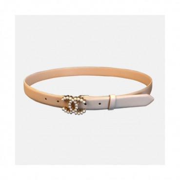Chanel 2019 Ladies Classic CC Preal Buckle Leather Belt - 샤넬 여성 클랙식 CC 진주 버클 레더 벨트 Cnl0197x.Size(2.5cm).아이보리