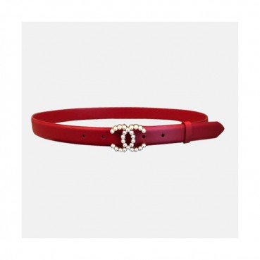 Chanel 2019 Ladies Classic CC Preal Buckle Leather Belt - 샤넬 여성 클랙식 CC 진주 버클 레더 벨트 Cnl0196x.Size(2.5cm).레드
