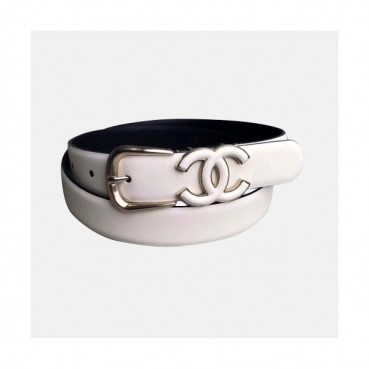 Chanel 2019 Ladies Classic CC Buckle Leather Belt - 샤넬 여성 클랙식 CC 버클 레더 벨트 Cnl0188x.Size(2.5cm).화이트은장