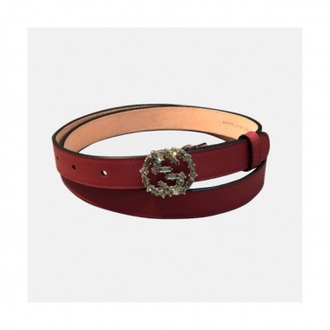 Gucci 2019 Ladies Embellished Crystal Buckle Leather Belt - 구찌 여성 엠벨리쉬 크리스탈 버클 레더 벨트 Guc0719x.Size(2.0cm).레드