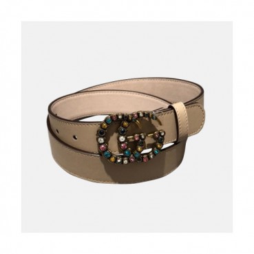 Gucci 2019 Ladies Initial GG Embellished Satin Buckle Leather Belt - 구찌 여성 이니셜 GG 엠벨리쉬 새틴 버클 레더 벨트 Guc0711x.Size(3.0cm).베이지