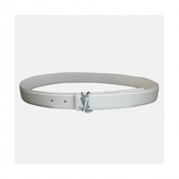 Saint Laurent 2019 Ladies Initial Logo Embellished Santi Leather Belt - 입생로랑 여성 이니셜 로고 엠벨리쉬 샌티 레더 벨트 Ysl0037x.Size(3.0cm).화이트