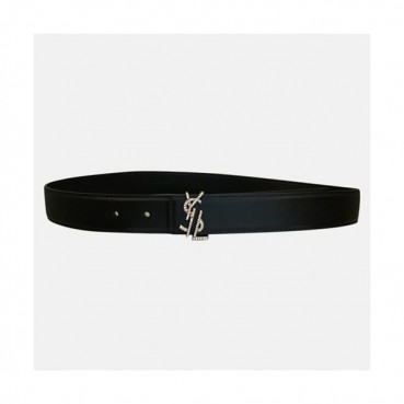 Saint Laurent 2019 Ladies Initial Logo Embellished Santi Leather Belt - 입생로랑 여성 이니셜 로고 엠벨리쉬 샌티 레더 벨트 Ysl0035x.Size(3.0cm).블랙