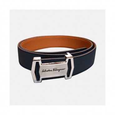 Salvatore Ferragamo 2019 Mens Box Logo Togo Leather Belt - 살바토레 페라가모 남성 박스로고  레더 벨트 Fer0141x.Size(3.5CM).네이비은장