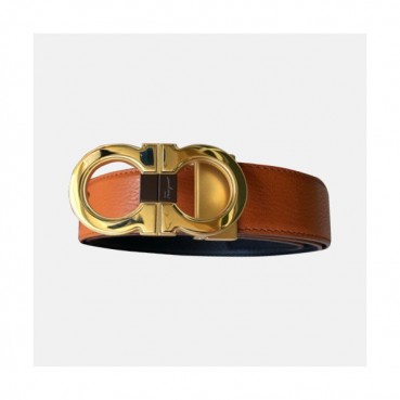 Salvatore Ferragamo 2019 MM/WM Gancio Leather Belt - 살바토레 페라가모 남자 간치오 레더 벨트 Fer0134x.Size(3.5CM).오렌지금장