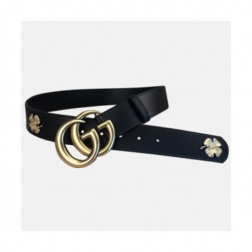 Gucci 2019 Mens GG Clover Embllished Buckle Leather Belt - 구찌 신상 남성 GG 클로버 장식 버클 레더 벨트 Guc0683x.Size(4.0cm).블랙금장