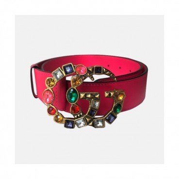 Gucci 2019 Ladies Cubic GG Buckle Leather Belt - 구찌 신상 여성 큐빅GG 버클 레더 벨트 Guc0672x.Size(4.0cm).핫핑크