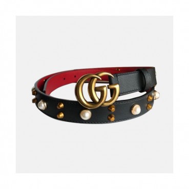 Gucci 2019 Ladies Pearl GG Buckle Leather Belt - 구찌 신상 여성 진주 GG 버클 레더 벨트 Guc0660x.Size(2.5cm).블랙