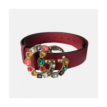 Gucci 2019 Ladies GG Cubic Buckle Leather Belt - 구찌 신상 여성 GG 큐빅 버클 레더 벨트 Guc0661x.Size(4.0cm).레드
