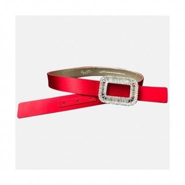 [매장판]Roger Vivier 2019 Ladies PilgrimCrystal Buckle Silk Belt - 로저비비에 필그림 크리스탈 버클 실크 벨트 Rog0016x.Size(3.0cm).레드
