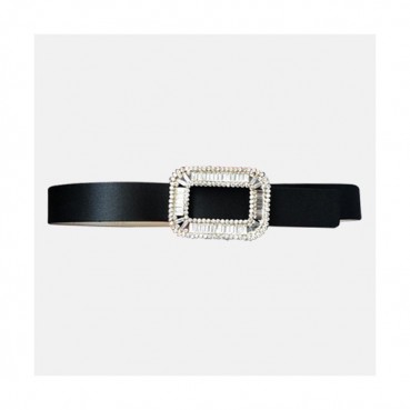 [매장판]Roger Vivier 2019 Ladies PilgrimCrystal Buckle Silk Belt - 로저비비에 필그림 크리스탈 버클 실크 벨트 Rog0015x.Size(3.0cm).블랙
