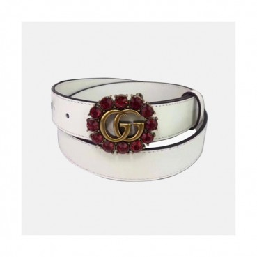 Gucci 2019 Ladies GG Cubic Buckle Leather Belt - 구찌 신상 여성 GG 큐빅 버클 레더 벨트 Guc0621x.Size(3.5cm).화이트