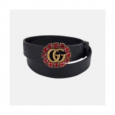 Gucci 2019 Ladies GG Cubic Buckle Leather Belt - 구찌 신상 여성 GG 큐빅 버클 레더 벨트 Guc0620x.Size(3.5cm).블랙