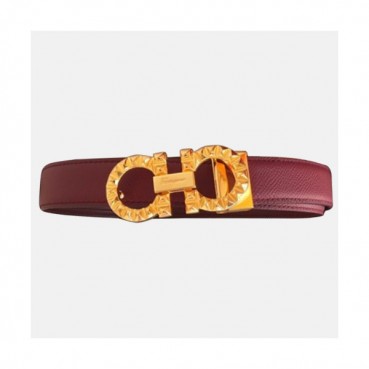 Salvatore Ferragamo 2019 Ladies Gancio Leather Belt - 살바토레 페라가모 여성 간치니 레더 벨트 Fer0104x.Size(2.5CM).딥레드금장