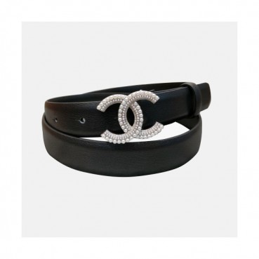 Chanel 2019 Ladies CC Pearl Buckle Leather Belt - 샤넬 여성 CC 진주 버클 레더 벨트 Cnl0133x.Size(2.5CM).블랙