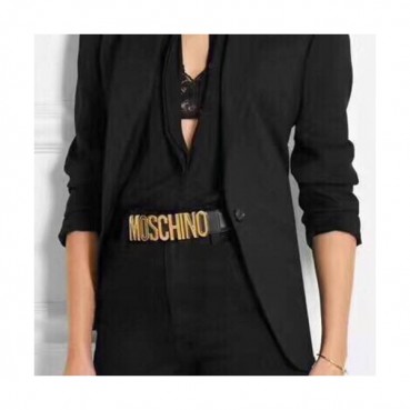 Moschino 2019 Ladies  Logo Plate Calfskin Belt - 모스키노 여성 로고 플렛 카푸스킨 벨트 Mos003x.Size(4.0cm).블랙금장