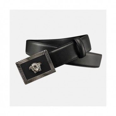 Versace 2019 Collection Mens Medusa Steel Buckle Leather Belt- 베르사체 컬렉션 남성 메두사 스틸 버클 레더 벨트 Ver0108x.Size(3.5cm).블랙실버