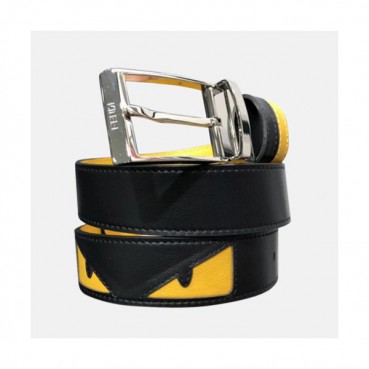 [매장판] Fendi 2019 Bag Bugs Leather Bellt - 펜디 몬스터 양면 레더 벨트 Fen0088x.옐로우은장