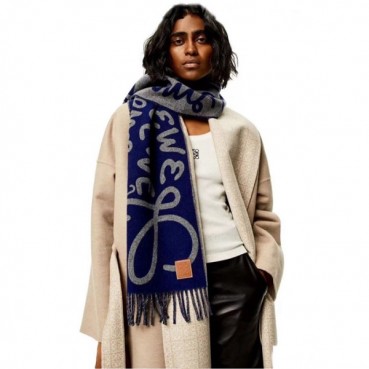 로에베 남/녀 양면 머플러 - Loewe Unisex Navy Muffler 