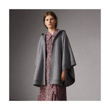 [버버리] 울 캐시미어 블렌드 후디드 판초 40210571 미드 그레이 멜란지 bu0003w - Wool Cashmere Blend Hooded Poncho