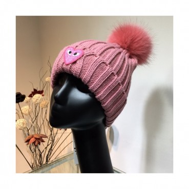 Cdgplay 2019 Ladies Knit & Fox Fur Cap - 꼼데가르송 2019 여성용 니트&폭스퍼 모자 CDGM0005, 핑크