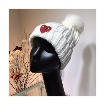 Cdgplay 2019 Ladies Knit & Fox Fur Cap - 꼼데가르송 2019 여성용 니트&폭스퍼 모자 CDGM0004, 화이트