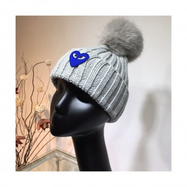 Cdgplay 2019 Ladies Knit & Fox Fur Cap - 꼼데가르송 2019 여성용 니트&폭스퍼 모자 CDGM0003, 그레이