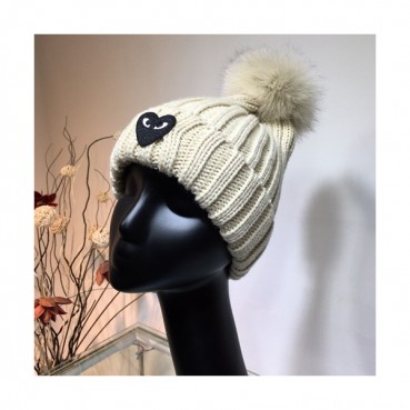 Cdgplay 2019 Ladies Knit & Fox Fur Cap - 꼼데가르송 2019 여성용 니트&폭스퍼 모자 CDGM0002, 베이지
