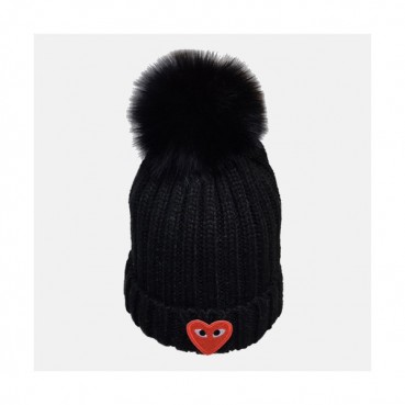 Cdgplay 2019 Ladies Knit & Fox Fur Cap - 꼼데가르송 2019 여성용 니트&폭스퍼 모자 CDGM0001, 블랙