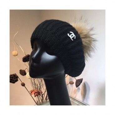 Chanel 2019 Ladies Knit & Fox Fur Cap - 샤넬 2019 여성용 니트&폭스퍼 모자 CHAM0056, 블랙