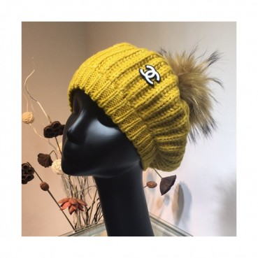 Chanel 2019 Ladies Knit & Fox Fur Cap - 샤넬 2019 여성용 니트&폭스퍼 모자 CHAM0053, 옐로우