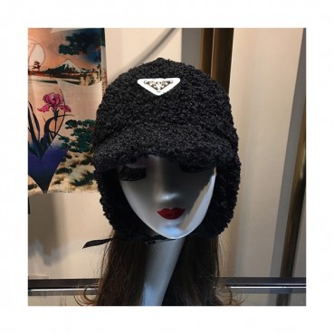 Prada 2019 Ladies Lambs Wool Cap - 프라다 2019 여성용 램스울 모자 PRAM0001, 블랙