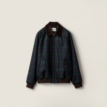 미우미우 여성 체크 트윌 블루종 자켓 - Miumiu Womens Flanner Twill Blouson Jacket 