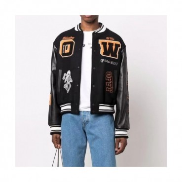 Off-white  Unisex Logo Casual Jackets Black 