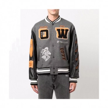 Off-white  Unisex Logo Casual Jackets Gray 