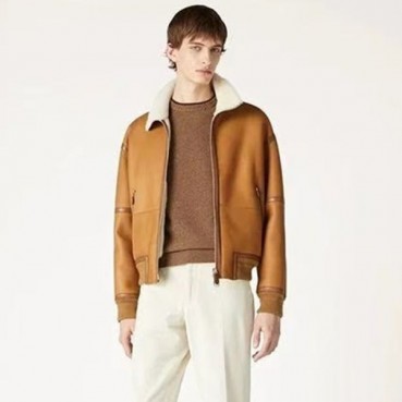 로로피아나 남성 가죽 봄버 자켓 - Loro Piana Mens Leather Jacket 