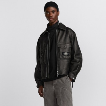 스톤아일랜드 남성 가죽 재킷 - Stone Island Mens Leather Jacket 