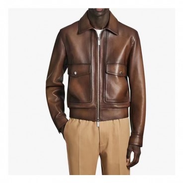 벨루티 남성 브라운 가죽 자켓 - Berluti Mens Brown Jackets 